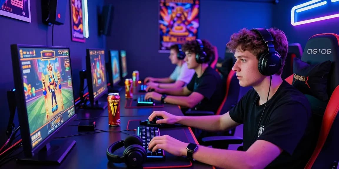Engaged players enjoying Garuda303 slot games in a vibrant gaming setup.