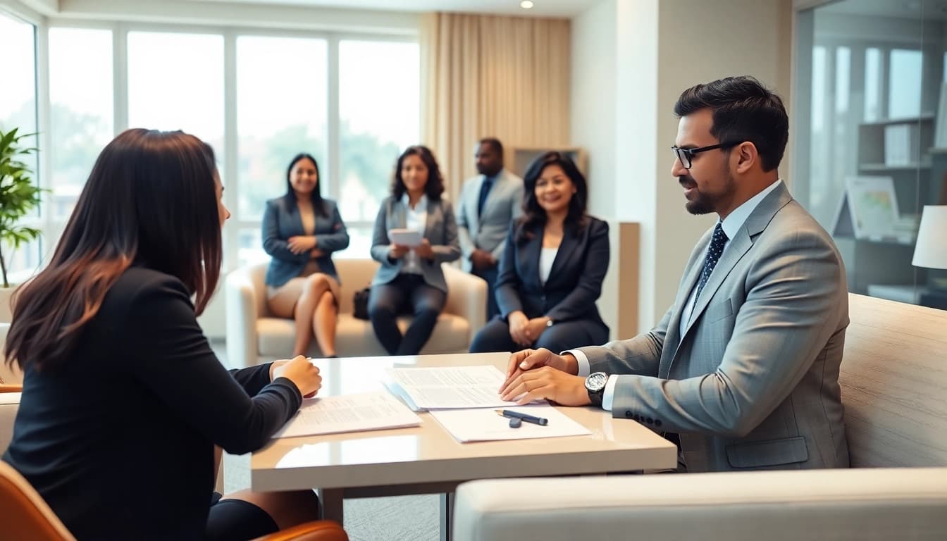 Virginia Immigration Lawyer consulting with clients in a bright office.