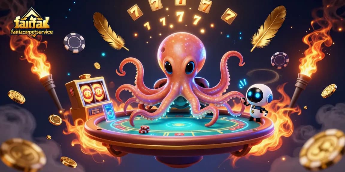 Experience thrilling action at fairfaxcarpetservice with alien octopus at a poker table, swirling coins, and vibrant casino elements.