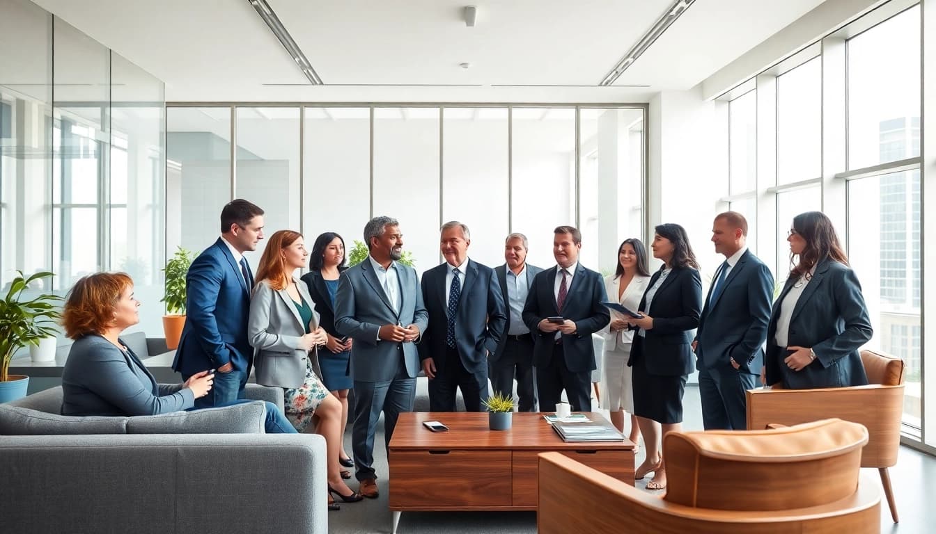 Engaged USA lawyers collaborating in a modern office environment, showcasing professionalism.