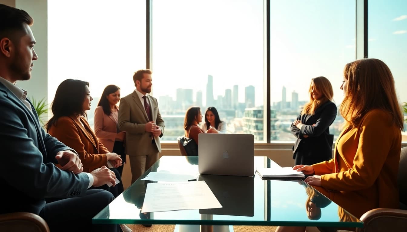 Team discussing legal strategies at https://www.ihavealawsuit.com in a bright modern office.