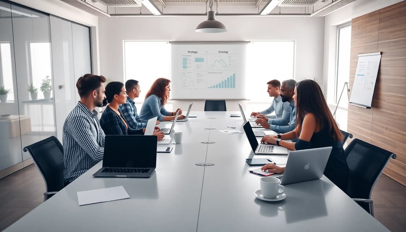 Engage in dynamic business collaboration at a modern office setup.
