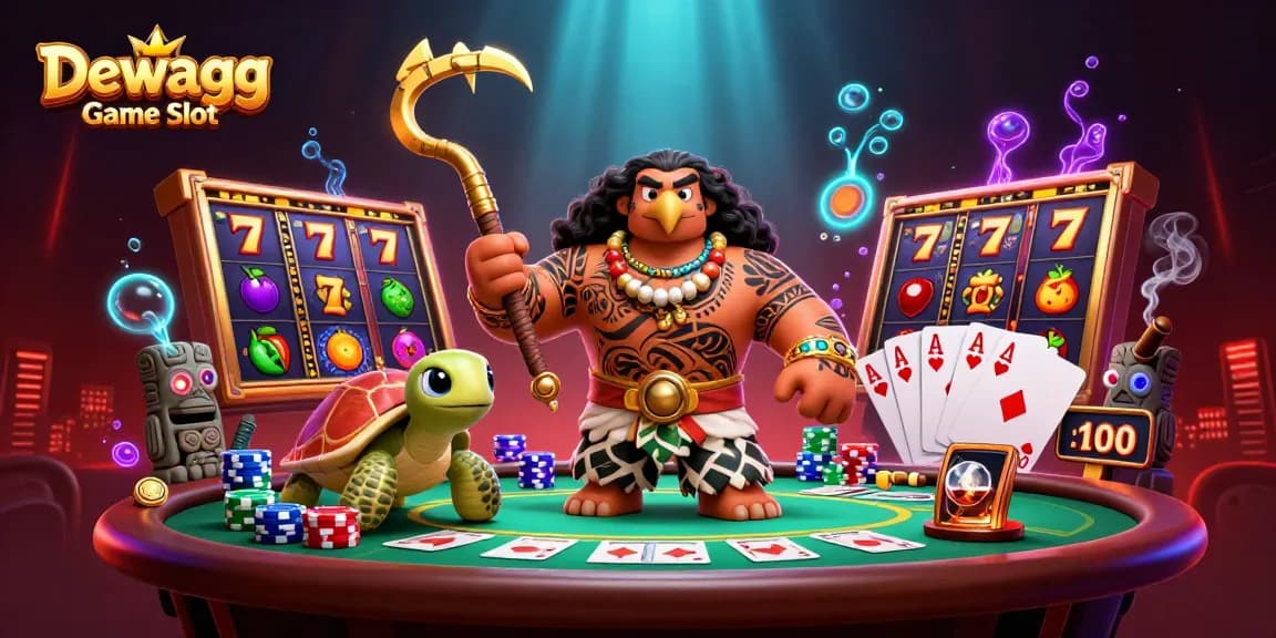 Experience thrilling winnings with Dewagg Game Slot in a vibrant 3D casino scene.
