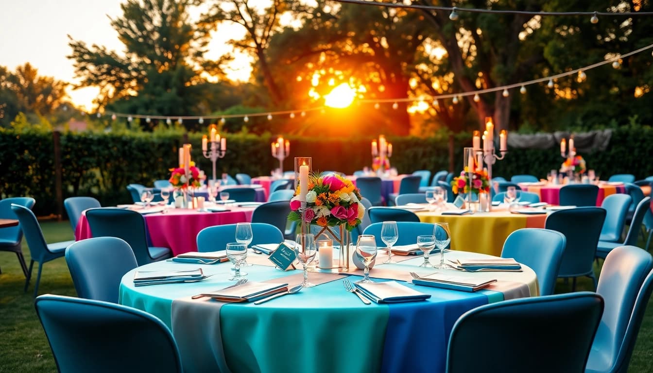 Host your unforgettable event with Party Rentals Las Vegas' vibrant outdoor setup and stylish decor.