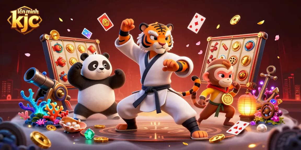 Engaging illustration showcasing liên minh kjc with dynamic characters and casino game elements in action.
