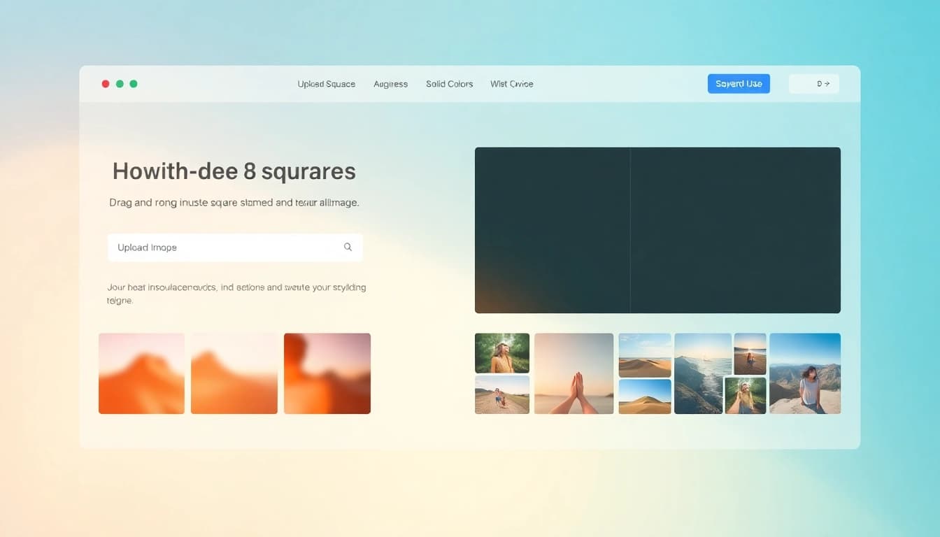 Image square maker interface showcasing the process to image square make square with blurred backgrounds and solid colors.