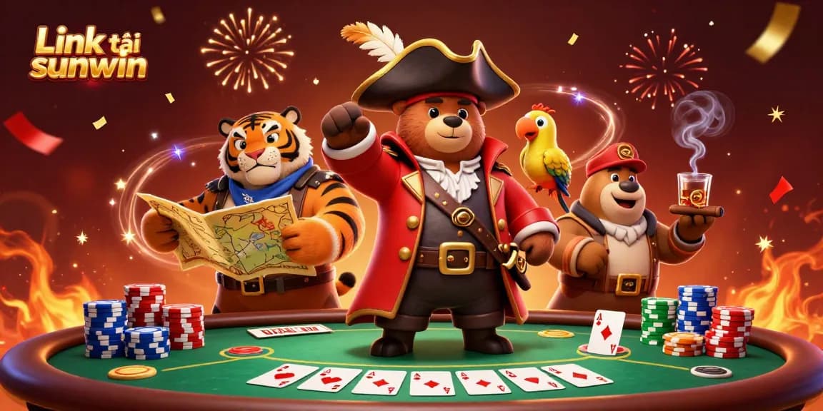 Experience the thrill of gaming with Link tải sunwin in this vibrant 3D pirate casino scene.