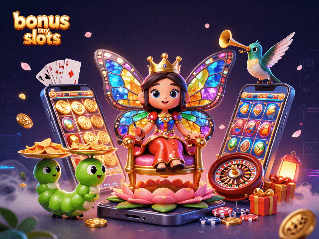 Experience bonus buy slots with animations of vibrant characters and casino elements in a lively scene.