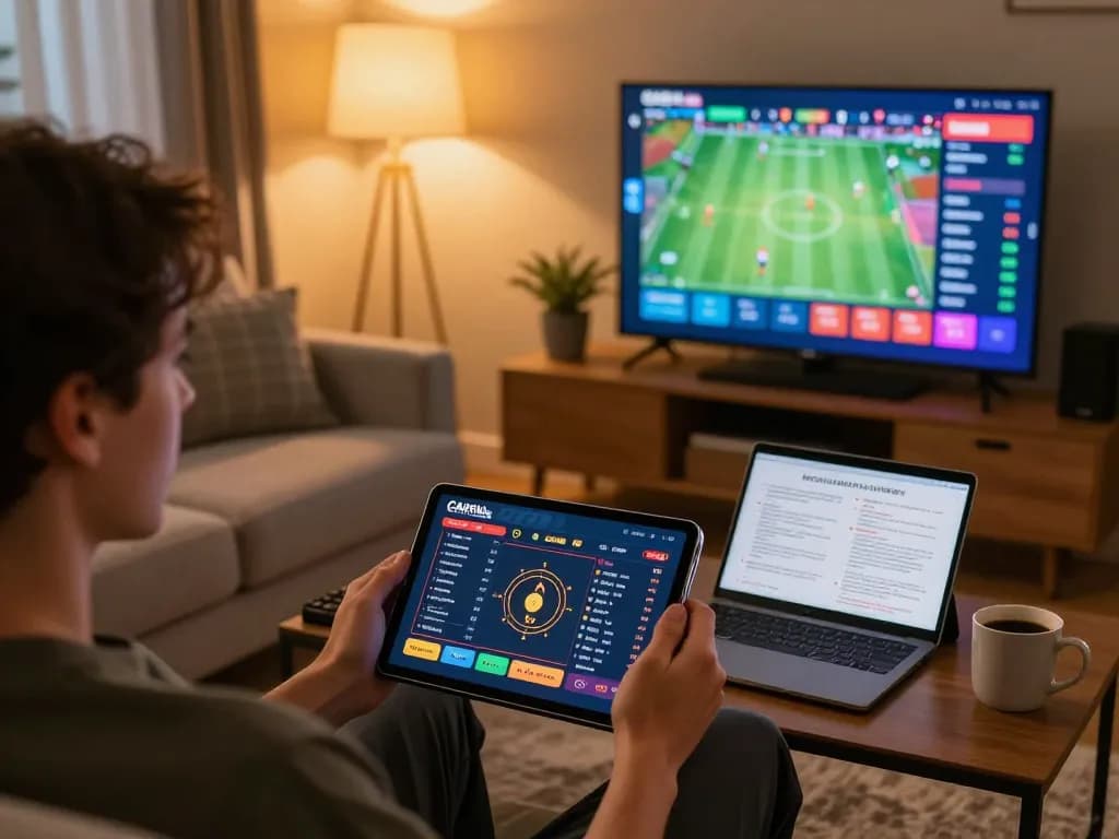 Cakhia tv user placing bets on a tablet in a comfortable home gaming setup