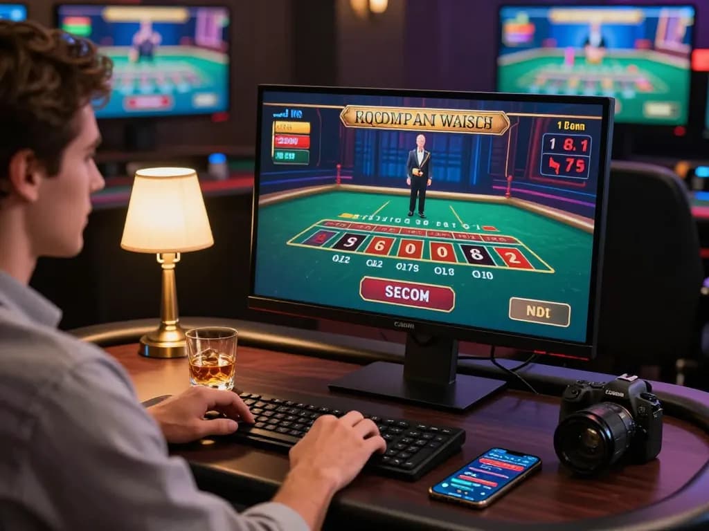 Engaging baccarat game on a sleek monitor in a modern online casino setting with user-friendly design.