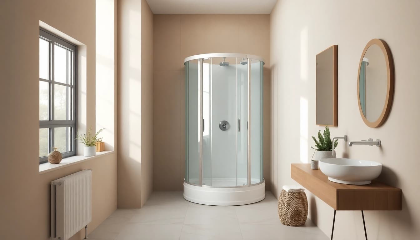 Vibrant view of sonni Duschkabine 80x80 in a contemporary bathroom setting showcasing elegance and comfort.
