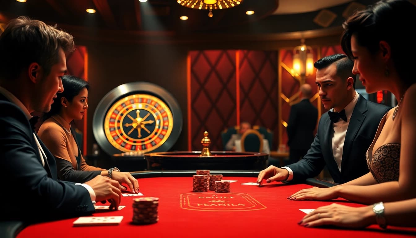 KJC online casino patrons enjoying a luxurious poker game with vibrant visuals and elegant atmosphere.