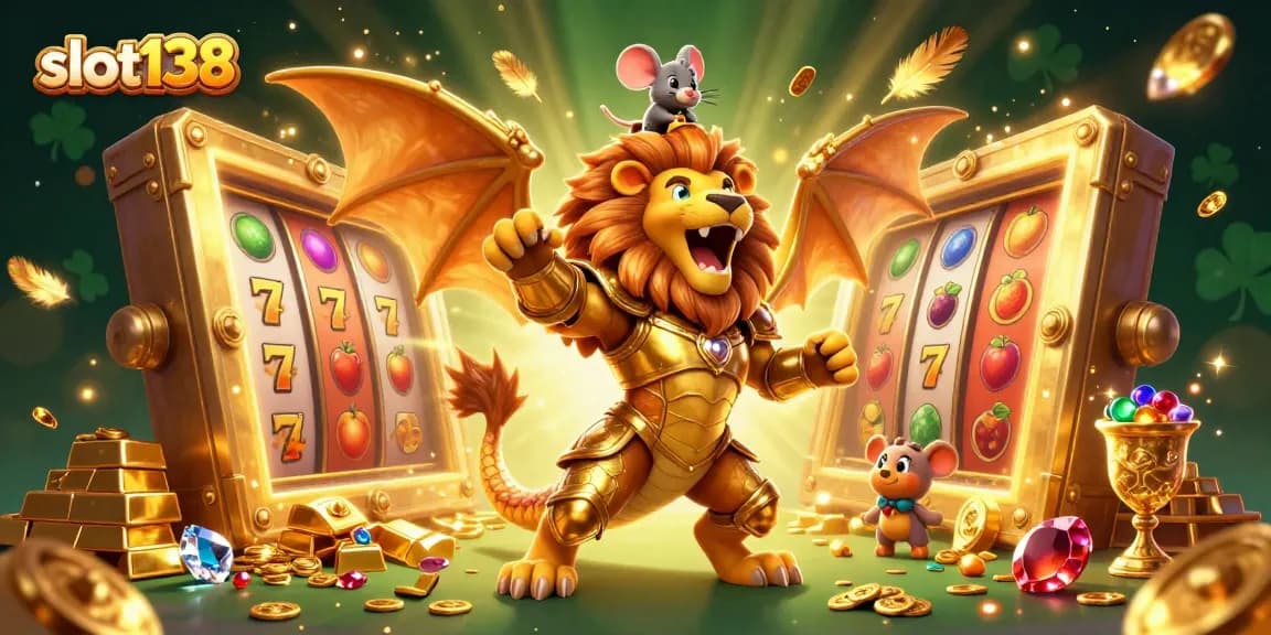 Engage in thrilling gameplay with slot138 as a vibrant chimera and mouse jockey symbolize winning at the casino.