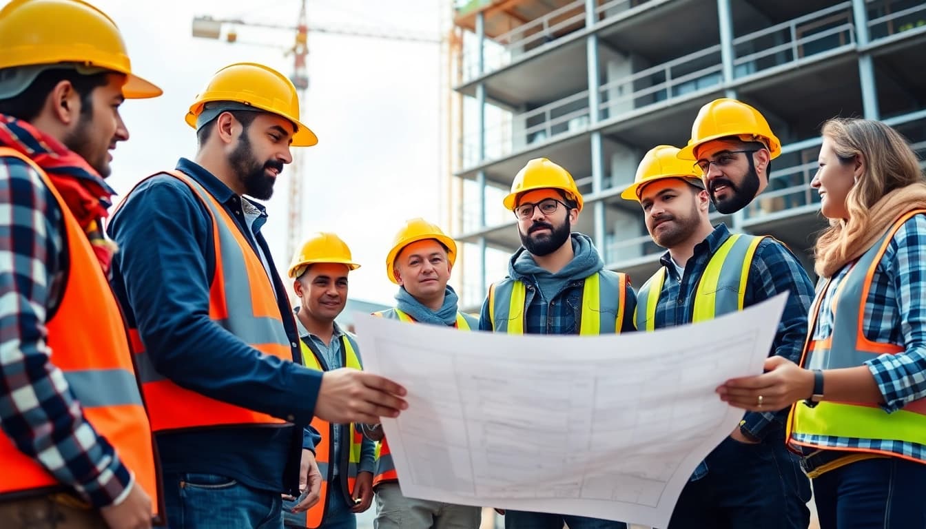 Collaboration among professionals at a construction site representing construction association south carolina.