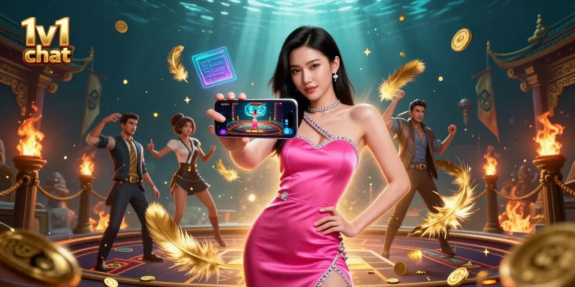 Engage in dynamic 1v1 chat with immersive visuals and vibrant casino elements.