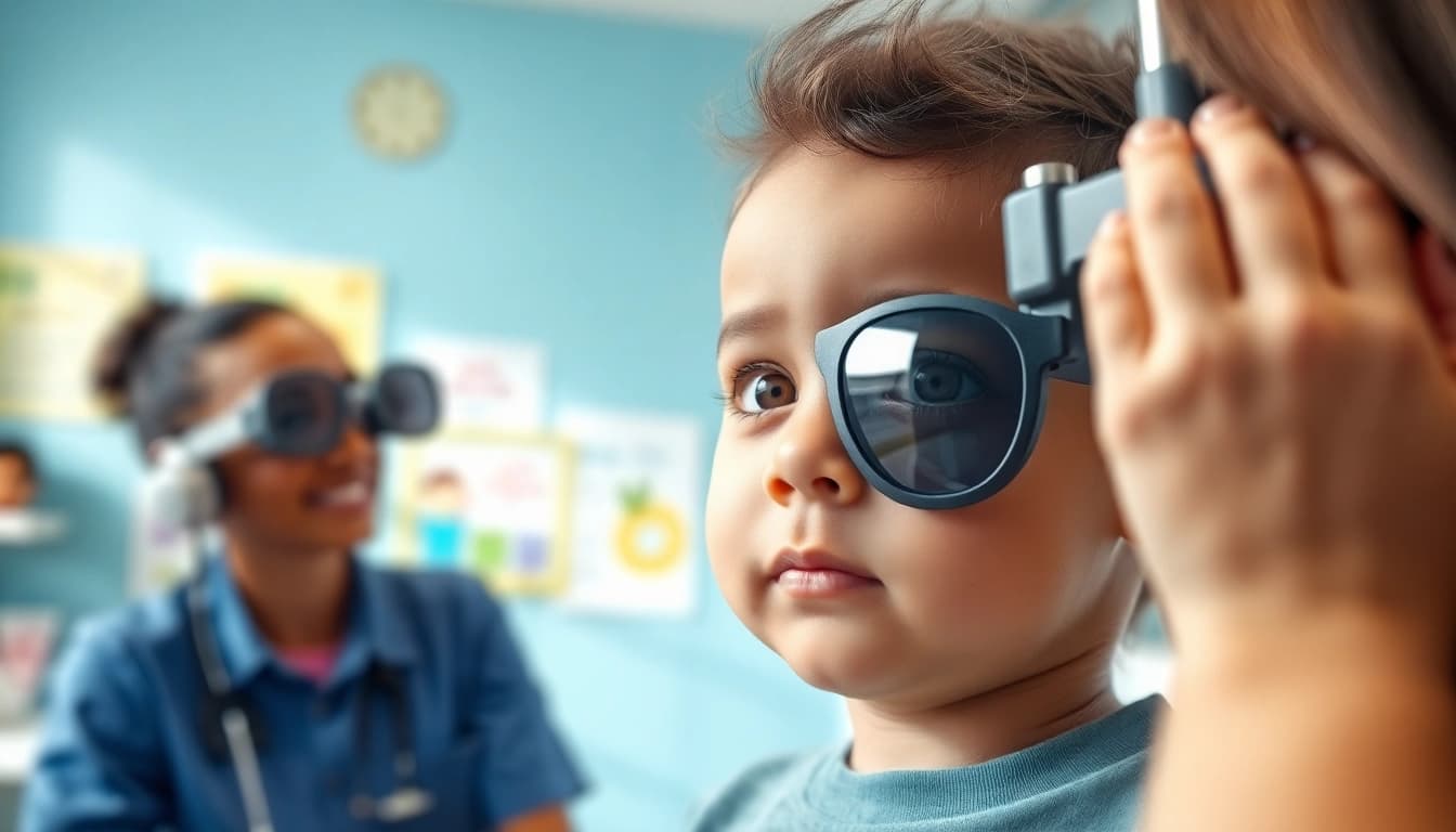 Evaluate a child's vision during an eye checkup emphasizing Our Children's Vision and care.