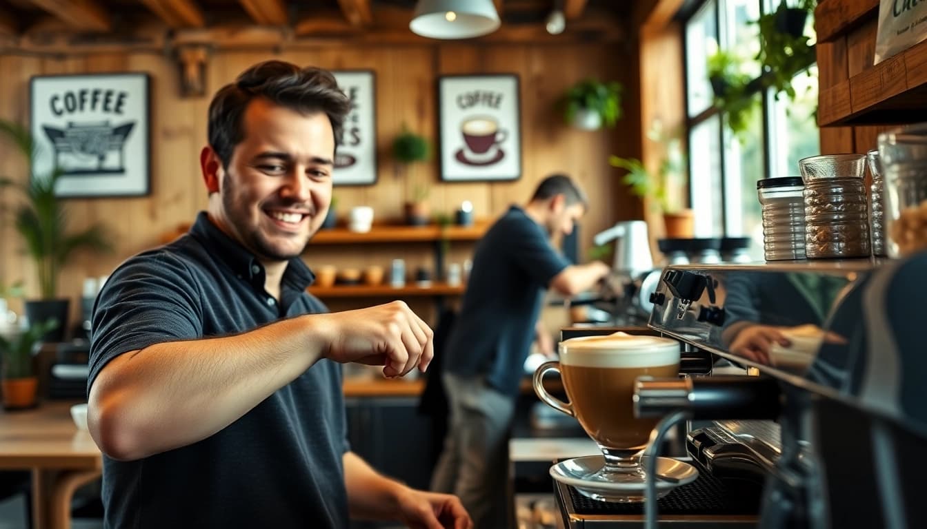 Découvrez un café charmant dans un coffee shop espagne avec un barista souriant