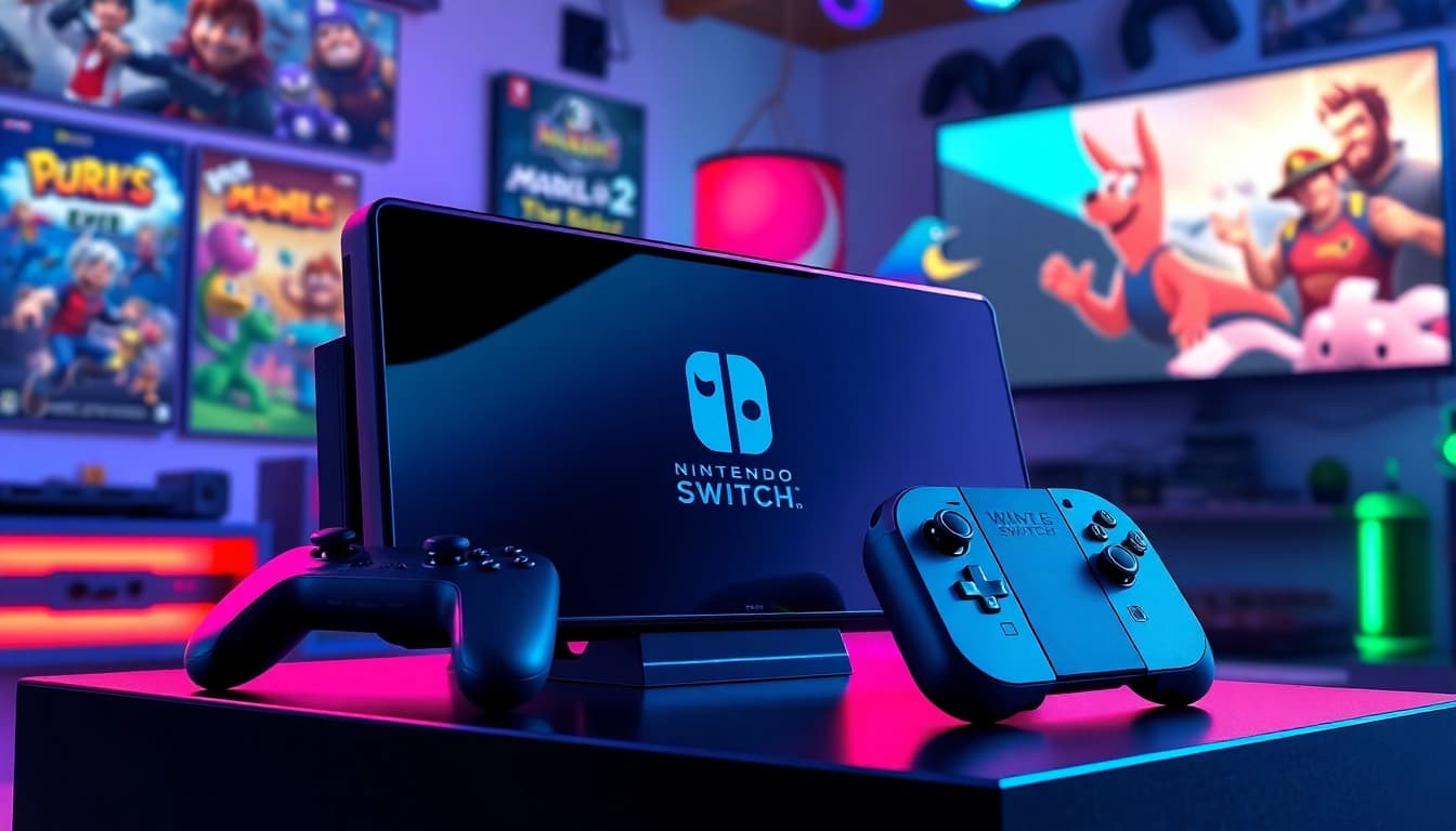 Showcasing the Nintendo Switch 2 console in a vibrant gaming setup highlighting the Switch 2 release date update.