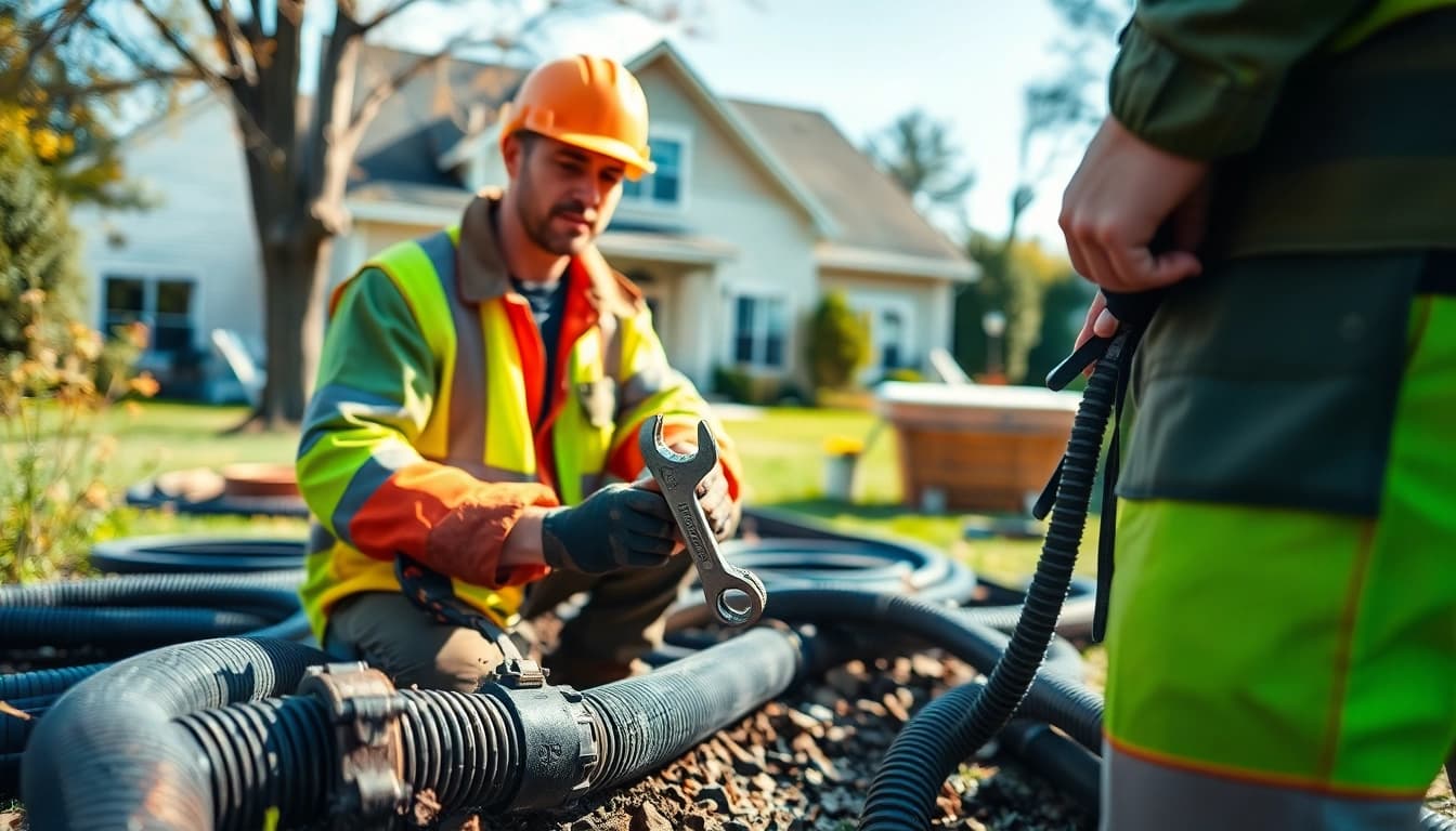 Sewer repair Durham professional technician repairing drainage system outdoors.