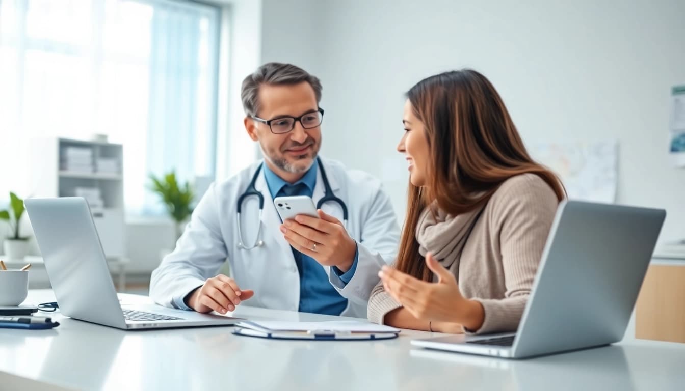 Engage with a licensed doctor online, showcasing a healthcare professional texting with a patient.
