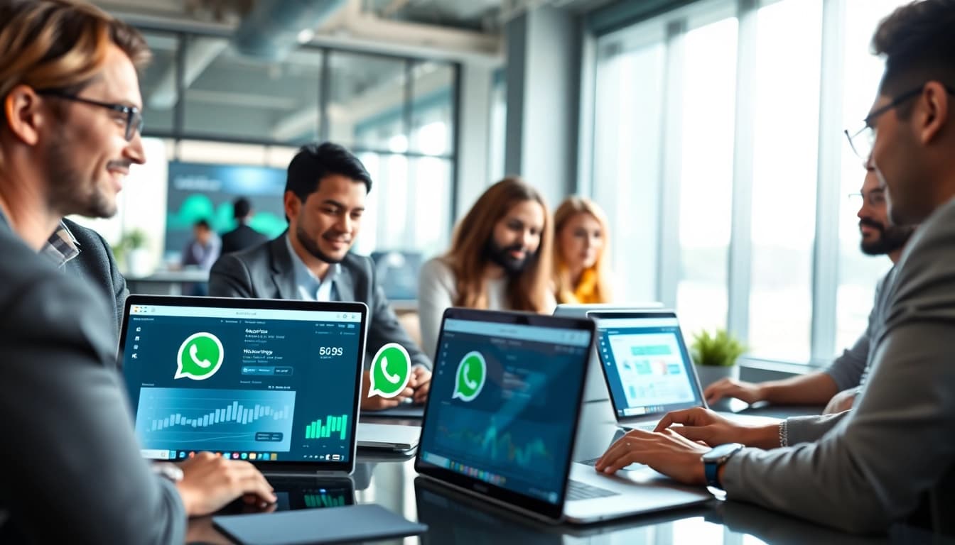 Display how professionals engage with the WhatsApp API for business communication.