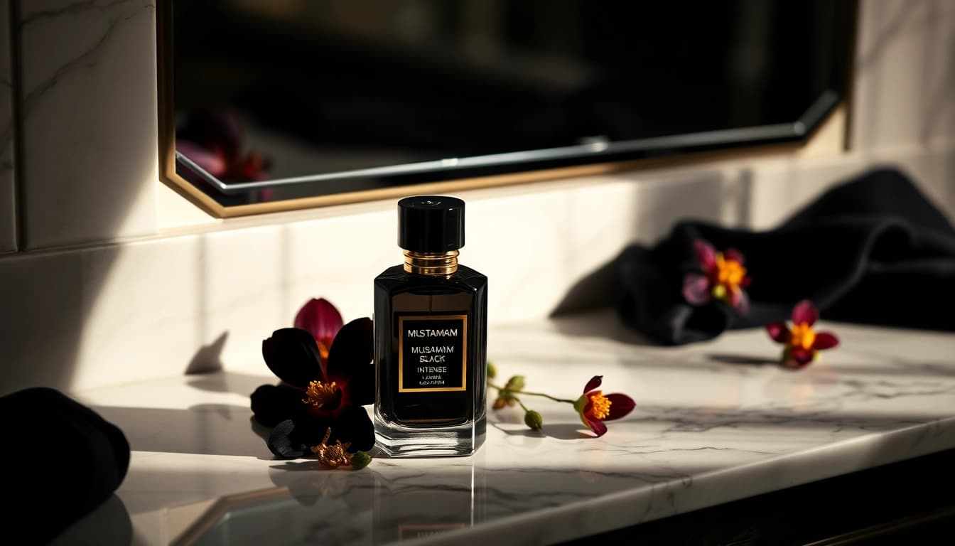 Beleef de intense geur van Musamam Black Intense by Lattafa met deze luxe parfumfles.