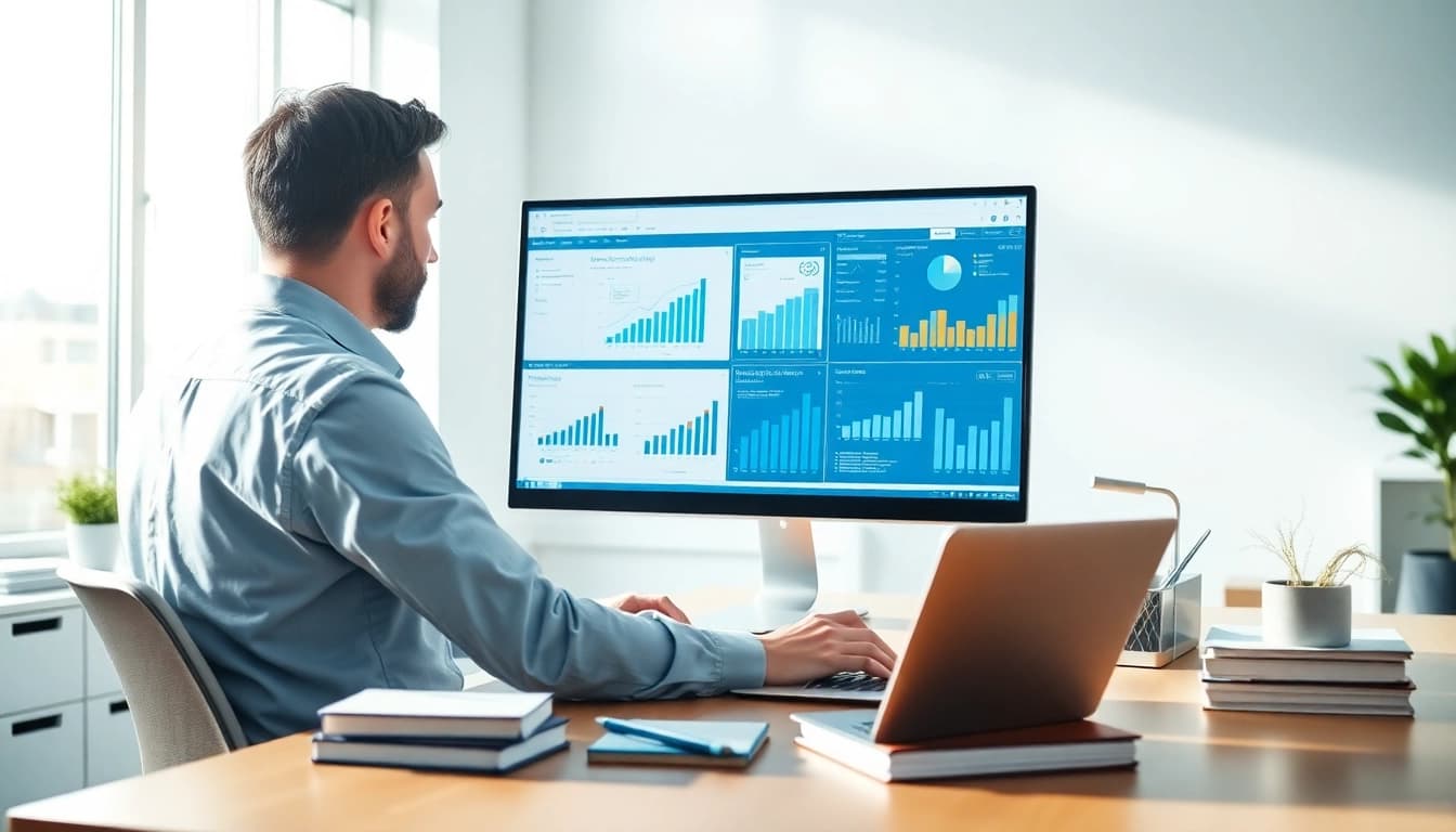 Scrape LinkedIn search results using visual data analysis in a bright office.