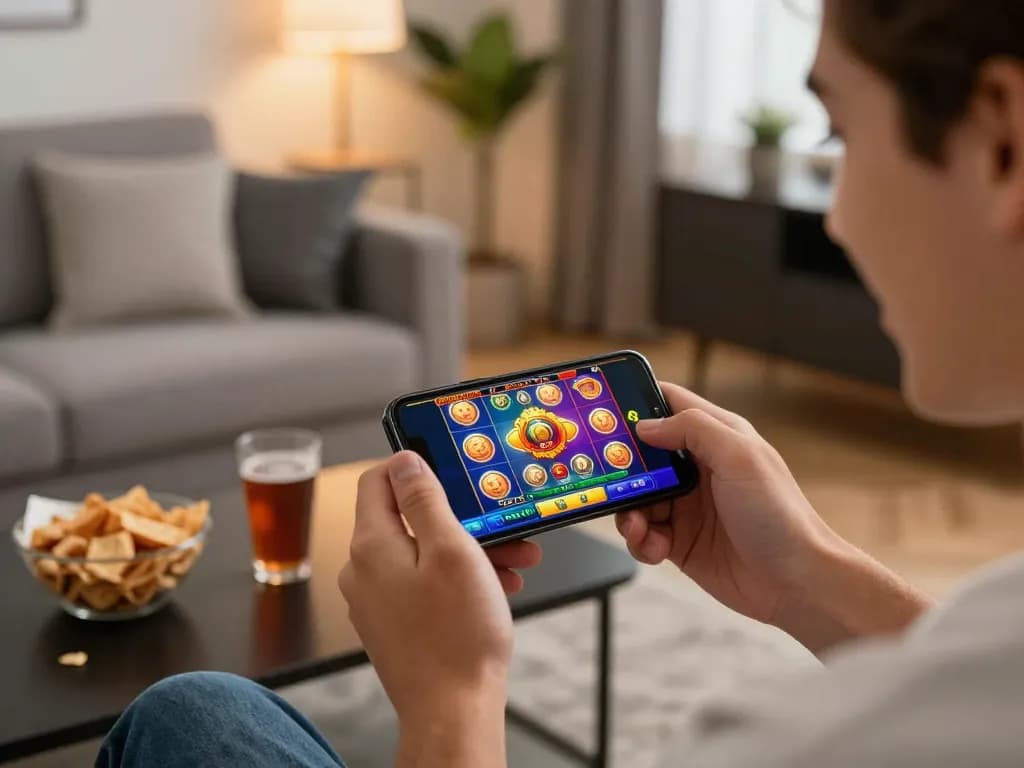 Engage in winstrike69 mobile gaming experience in a cozy home environment.