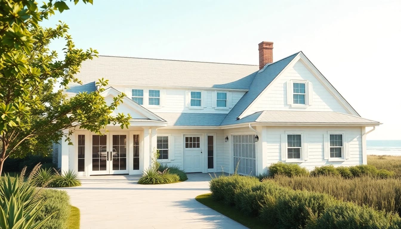 Cape Cod home featuring a modern expansion and attached garage in a coastal setting.