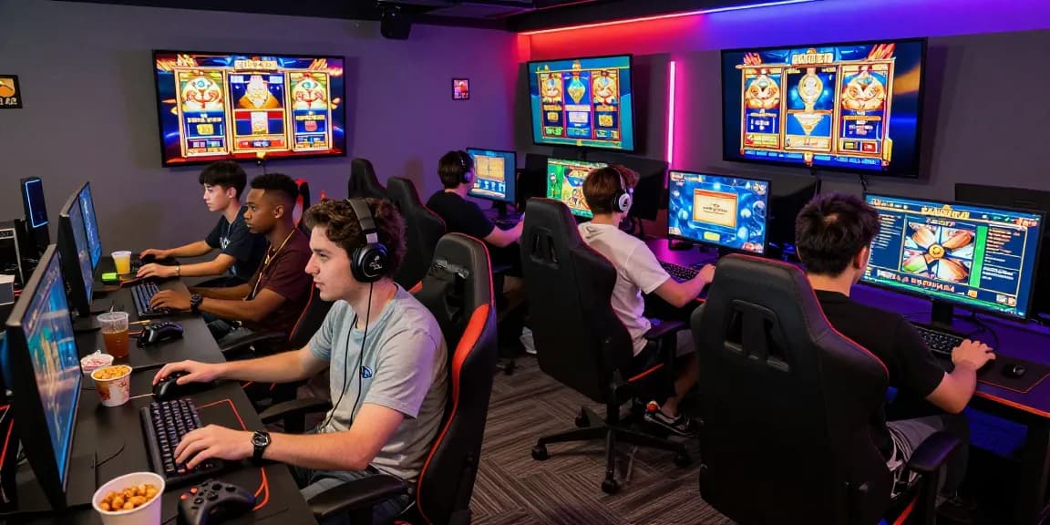 Exciting gaming moment showcasing GARUDA303 slot for online players in a vibrant lounge.