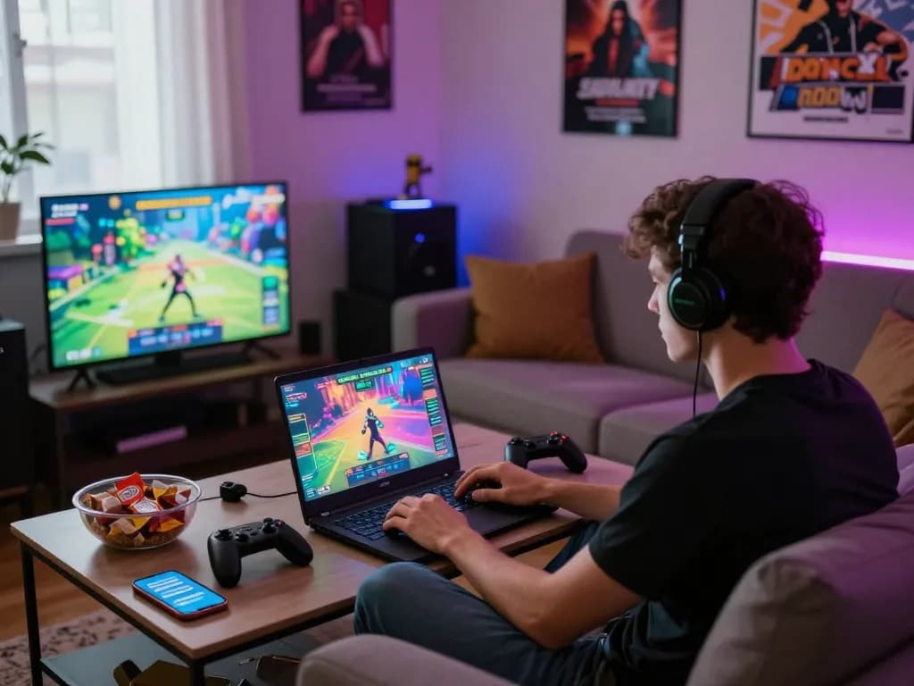 Enjoy an immersive porn game online experience in a modern lounge with vibrant graphics.