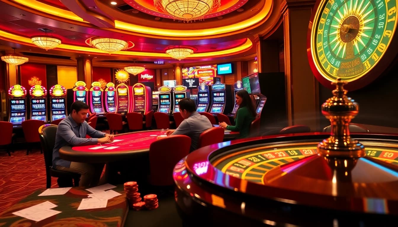Engage with the excitement of MM88 poker action at a luxury casino table filled with vibrant chips and players.