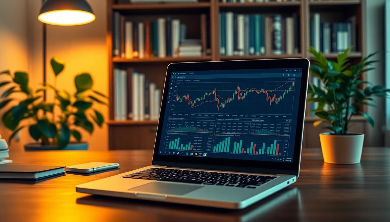 Analyzing zero hedge market trends on a laptop in a professional setting.