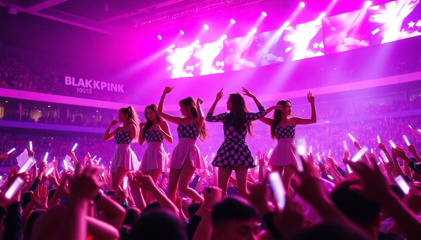 Catch the latest Blackpink news with a vibrant concert image showcasing BLACKPINK energized on stage.