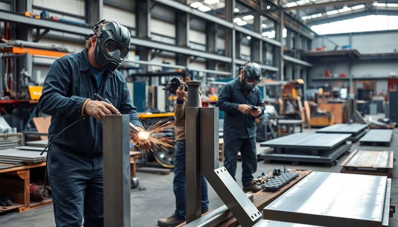 Find steel fabricators near me crafting precision metalwork in a modern workshop environment.