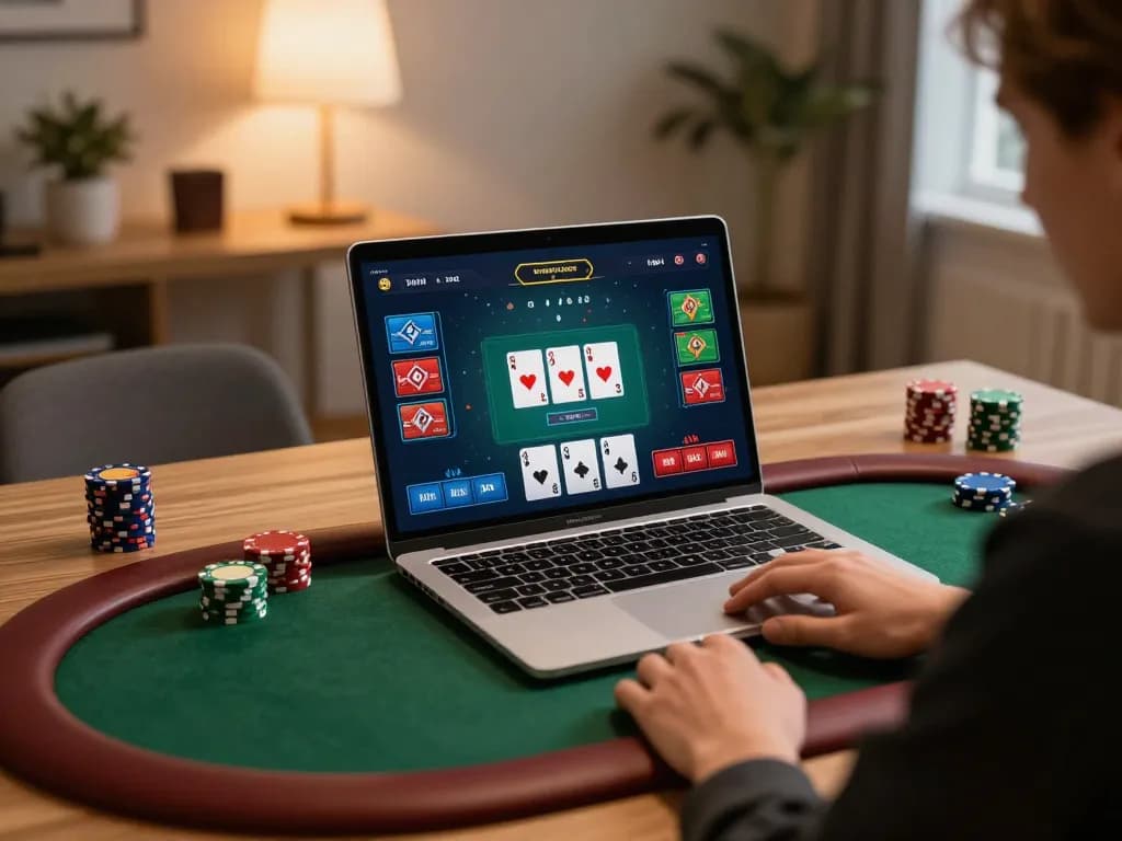 open88 online gaming setup featuring a player immersed in poker strategy and gameplay.