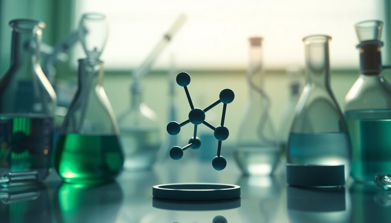 WIN55 research setup featuring cannabinoid molecular models and lab equipment for a professional atmosphere.