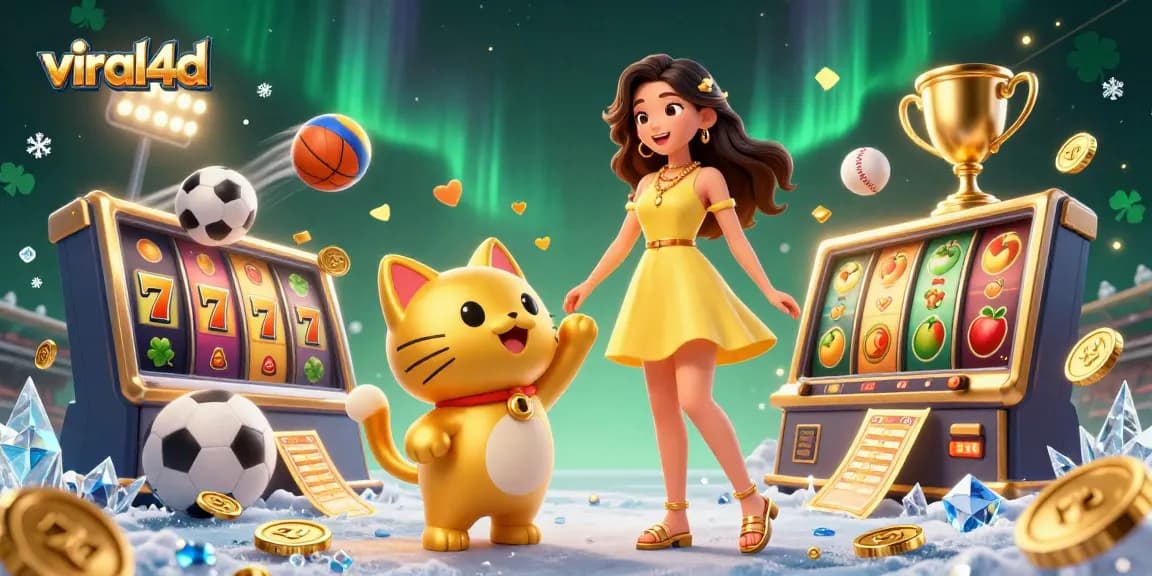 Engage with viral4d casino excitement featuring a joyful woman, lucky cat, and slot elements.