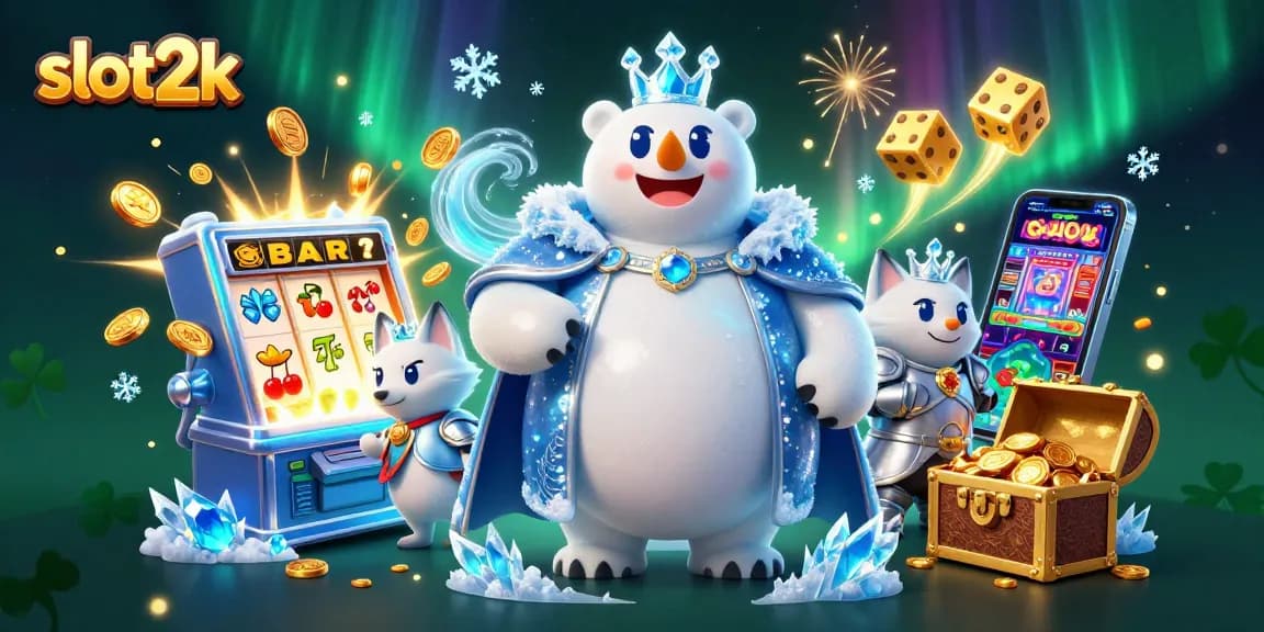 Witness an exciting slot2k gaming experience with dynamic characters and rich slot elements showcasing jackpots and winning symbols.