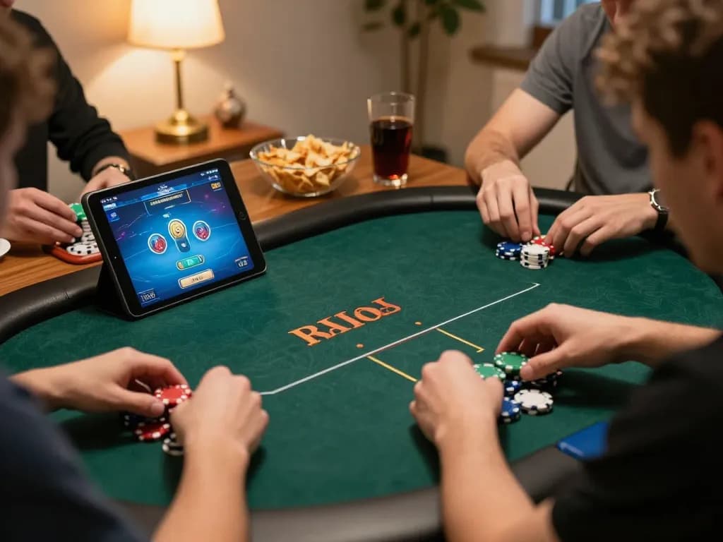 manclub player enjoying an online poker session on tablet in a cozy home