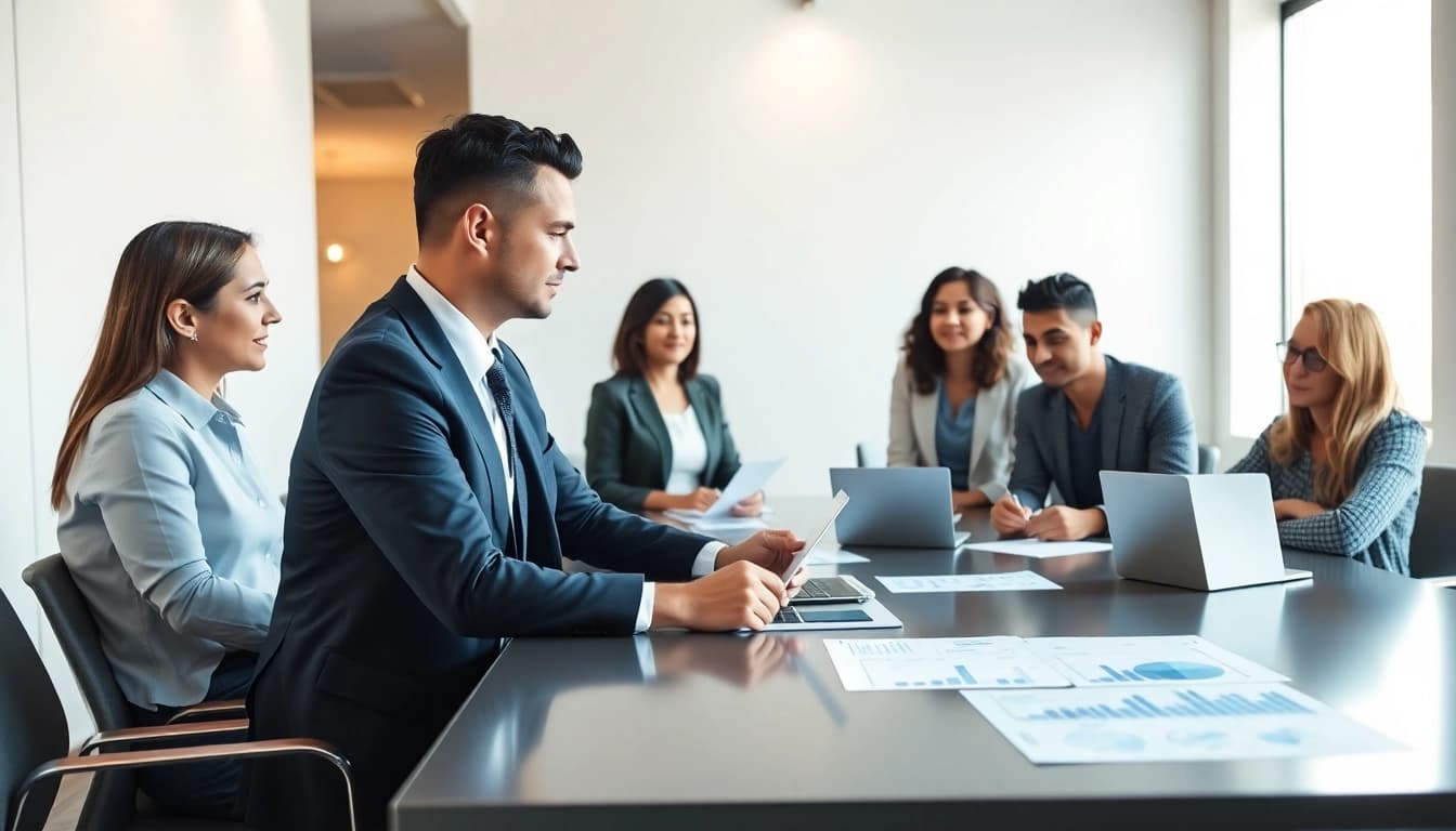 Engaged tax consultant in Kenya advising clients in a professional office setting.