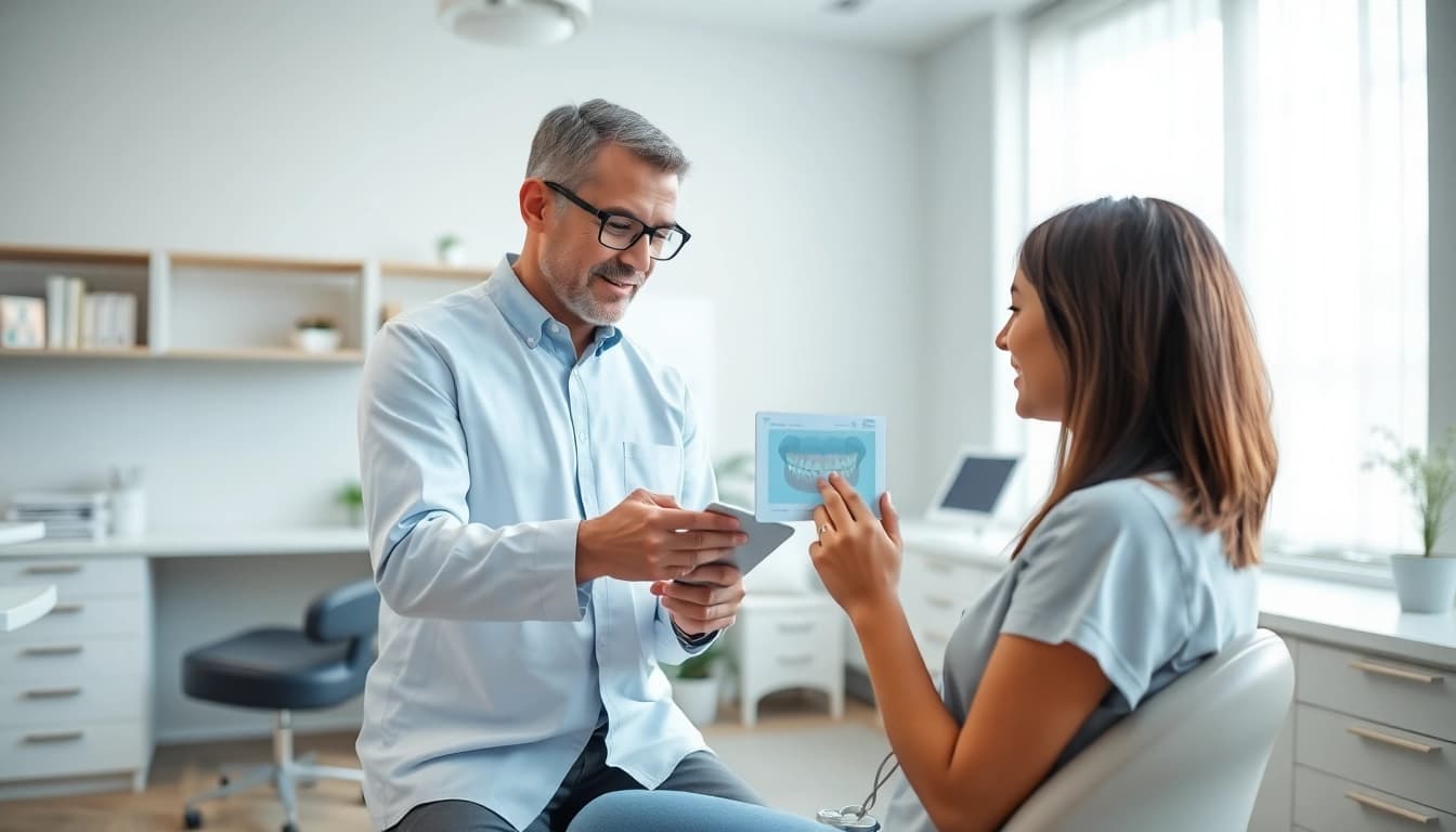 North Edmonton orthodontist consulting with a patient in a modern dental clinic setting