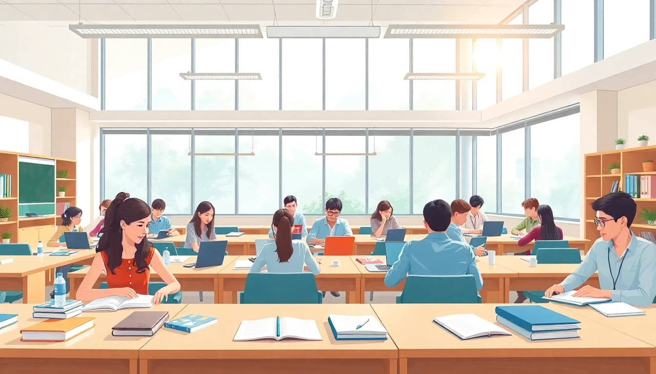Engaged students learning in a vibrant classroom environment about Education.