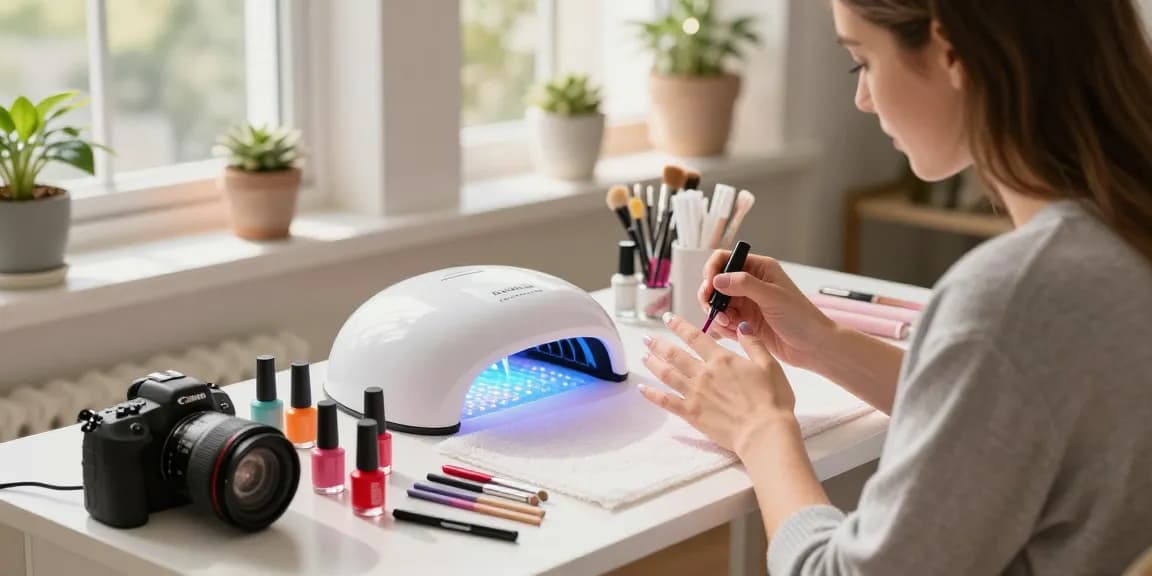 femeie folosind kit de manichiură acasă în salonul de unghii cu culori vibrante de gel