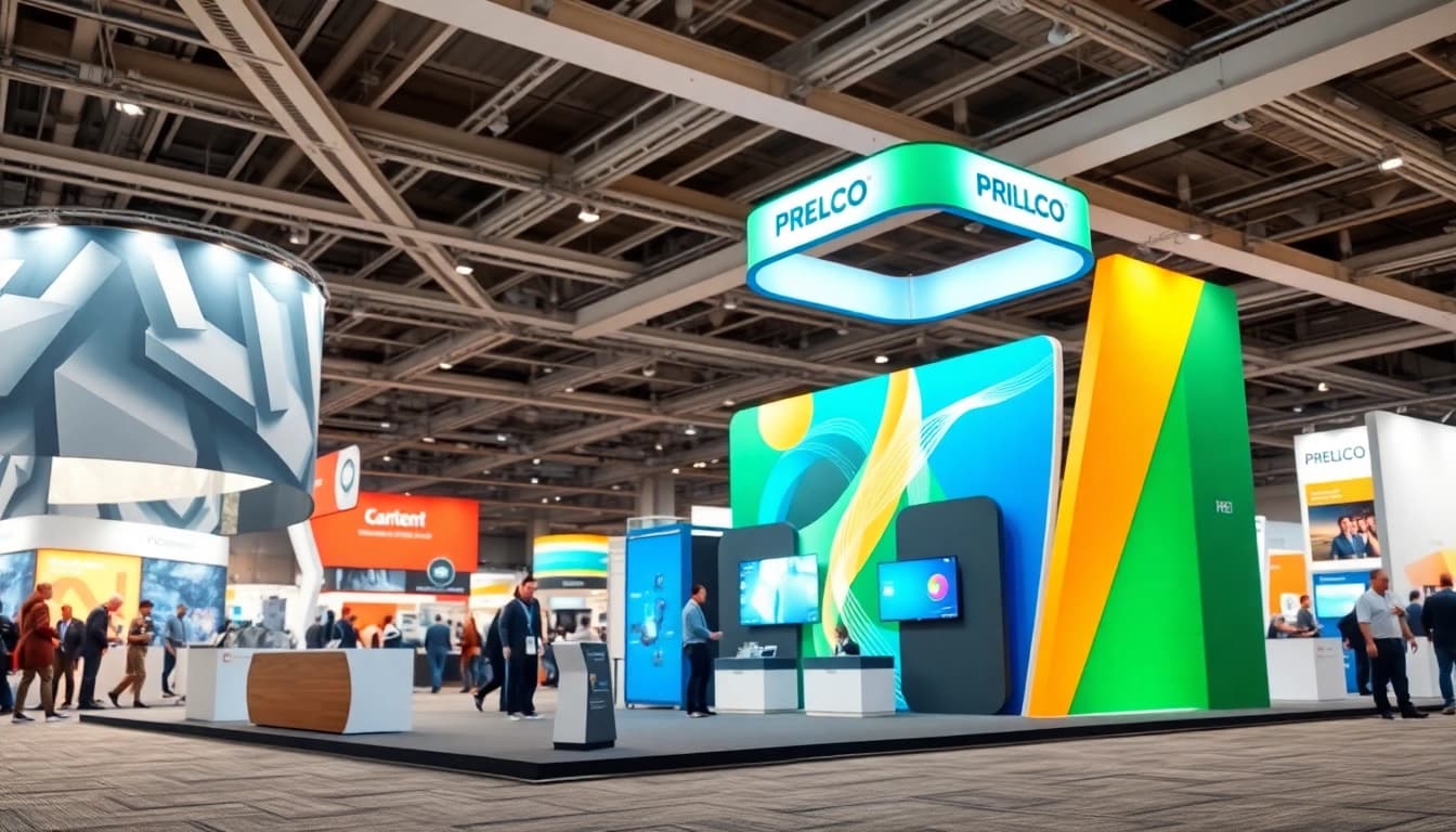 Engage with captivating trade show displays featuring innovative designs in a vibrant exhibition.