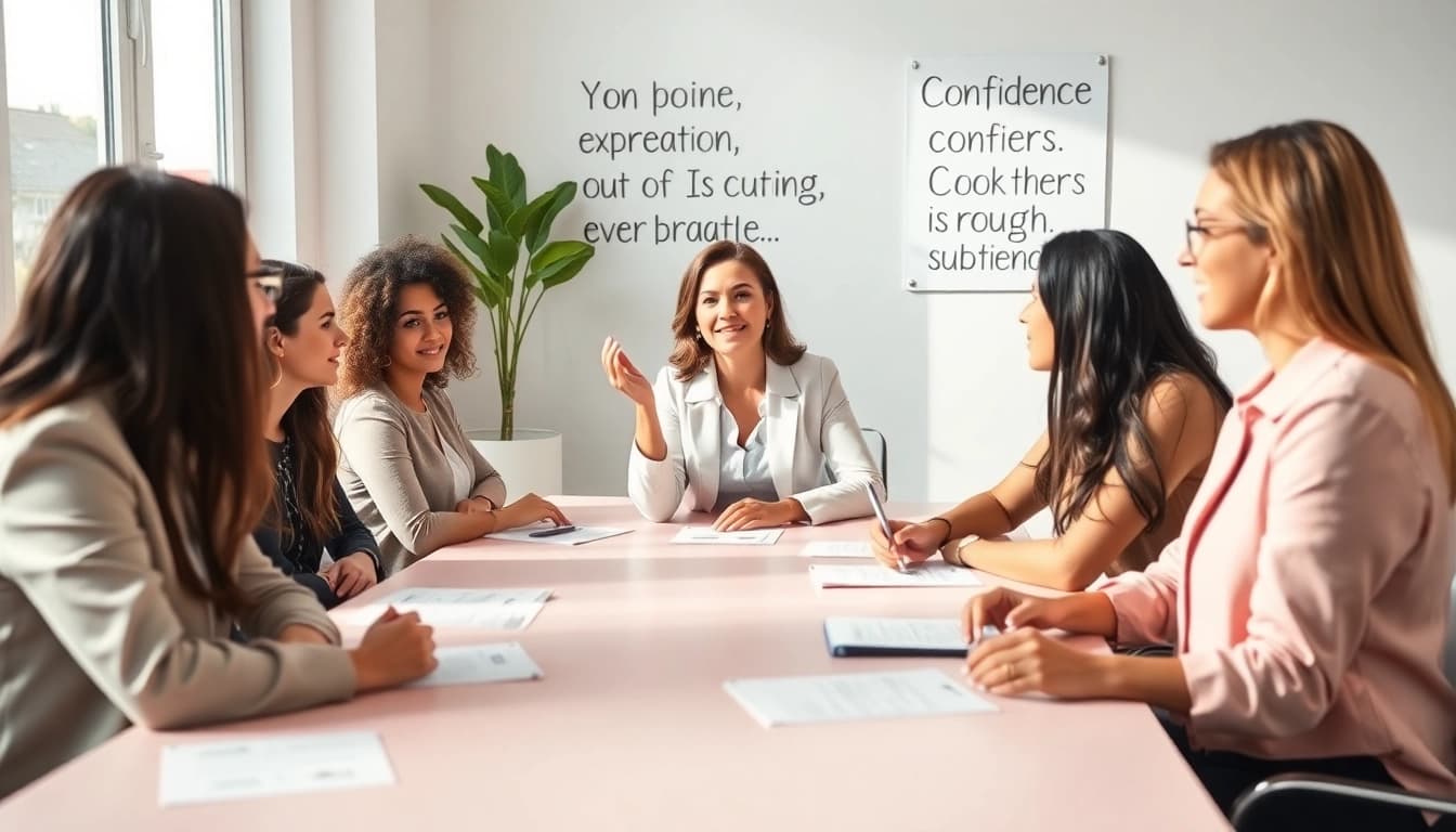 Empowering coaching session promoting confidence coaching for women in a supportive environment.