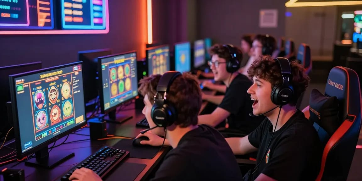 Engaged players enjoying the garuda303 slot gaming experience with vibrant screens and lively atmosphere.