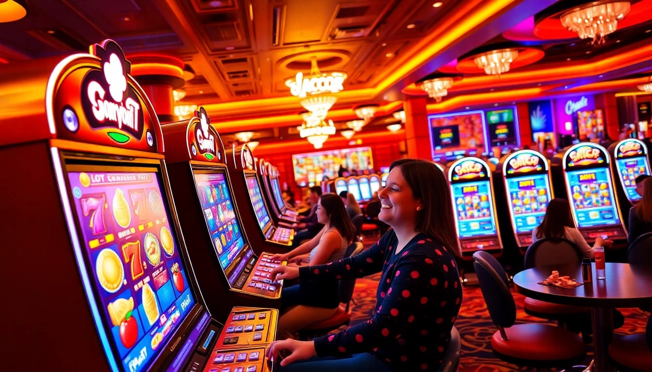 Mesin slot gacor yang dikelilingi oleh pemain yang bersenang-senang di kasino.