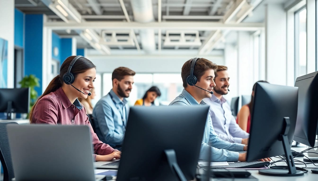 Engaged team providing IT support service in a modern office setting.