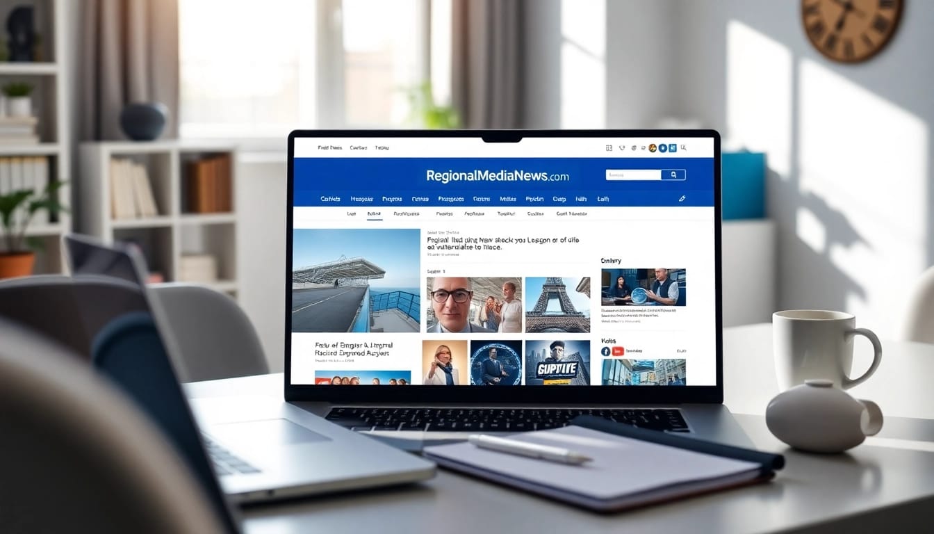 Interact with engaging articles on regionalmedianews.com through a sleek digital news platform interface.